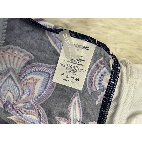 Lands End Size 6 Blue Purple Floral‎ Racerback Tankini Top Swim Suit Slimming - Picture 3 of 7